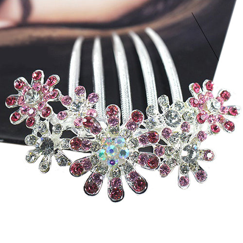 Floral Rhinestone Inlaid Hairpin Hair Clip Women Hair Comb Fashion Accessory