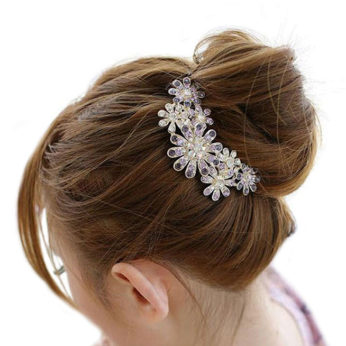 Floral Rhinestone Inlaid Hairpin Hair Clip Women Hair Comb Fashion Accessory