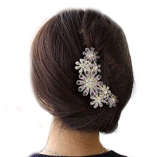 Floral Rhinestone Inlaid Hairpin Hair Clip Women Hair Comb Fashion Accessory