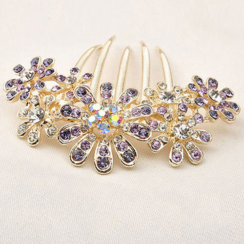 Floral Rhinestone Inlaid Hairpin Hair Clip Women Hair Comb Fashion Accessory