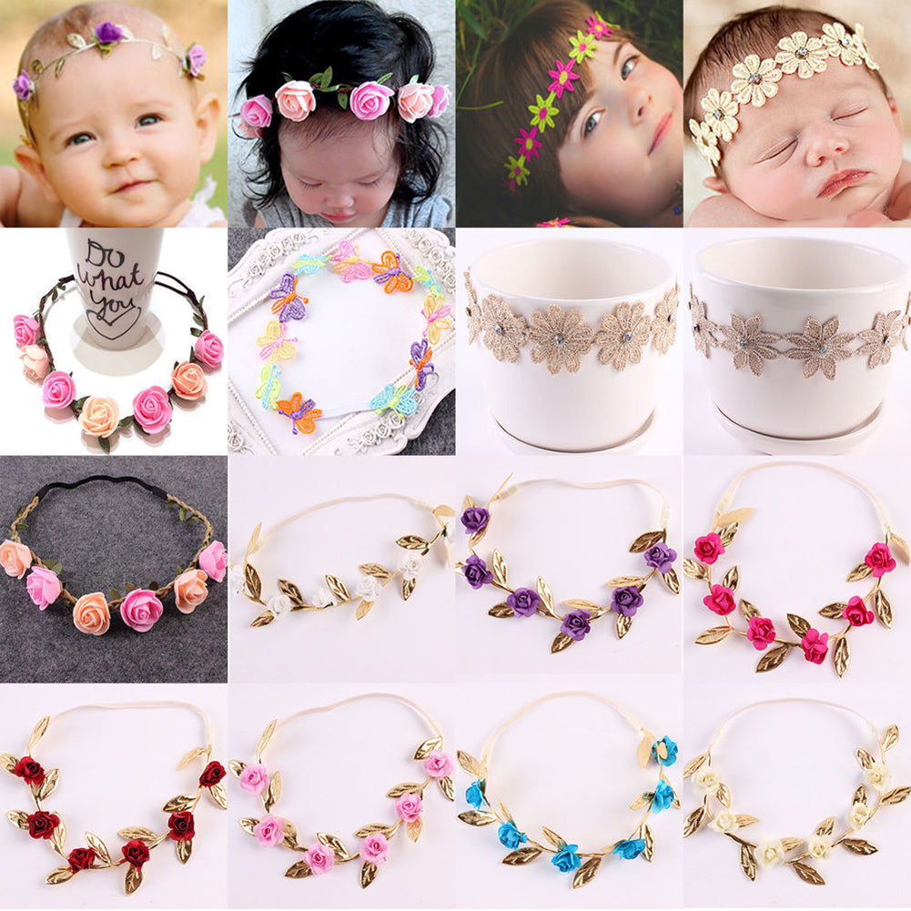 Cute Baby Girls Toddler Kids Elastic Leaf Flower Hair Band Headband Headwear