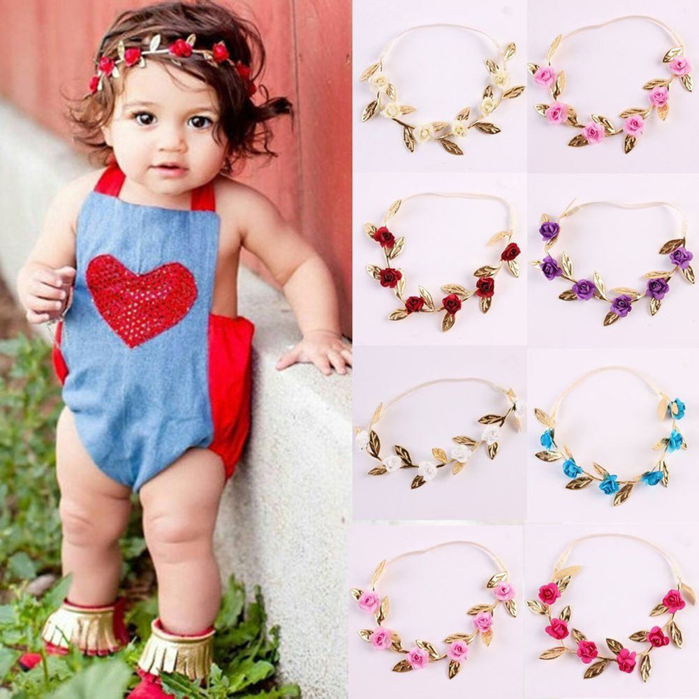 Cute Baby Girls Toddler Kids Elastic Leaf Flower Hair Band Headband Headwear