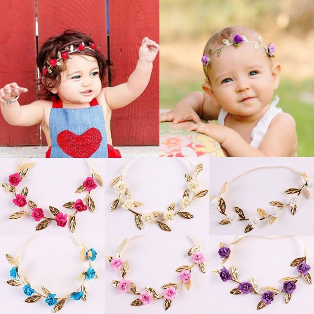 Cute Baby Girls Toddler Kids Elastic Leaf Flower Hair Band Headband Headwear