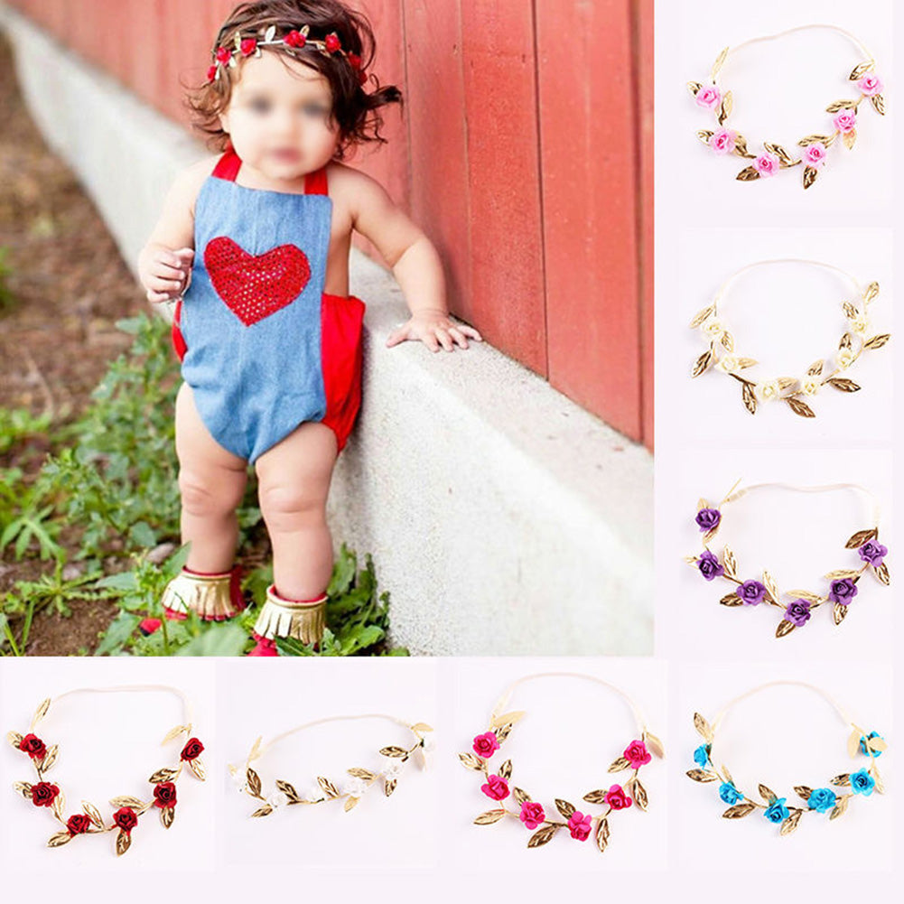 Cute Baby Girls Toddler Kids Elastic Leaf Flower Hair Band Headband Headwear