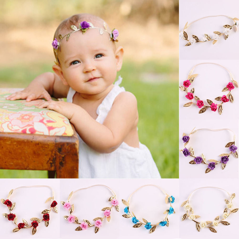 Cute Baby Girls Toddler Kids Elastic Leaf Flower Hair Band Headband Headwear