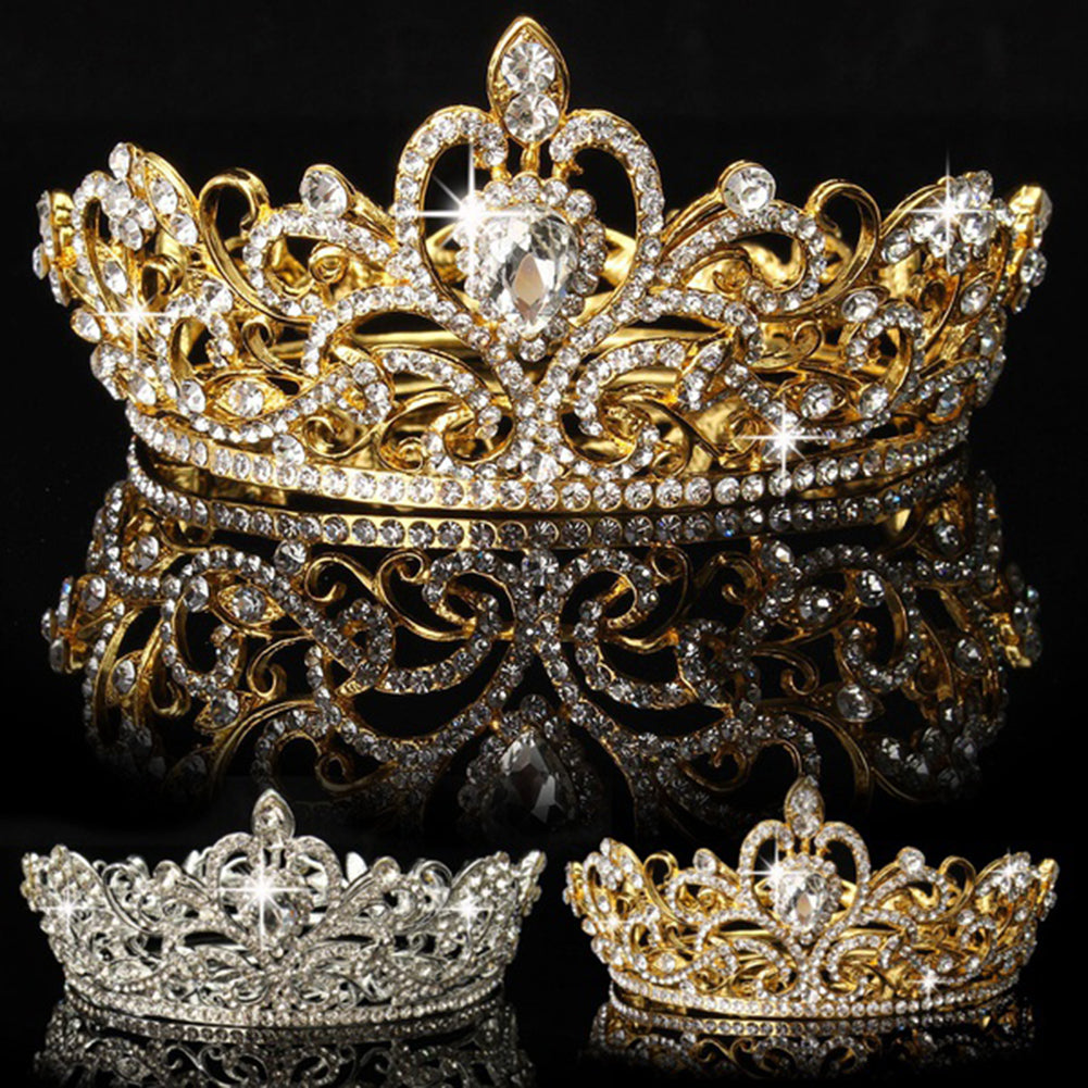 Elegant Lady Shiny Rhinestone Round Crown Tiara Wedding Pageant Bridal Headpiece