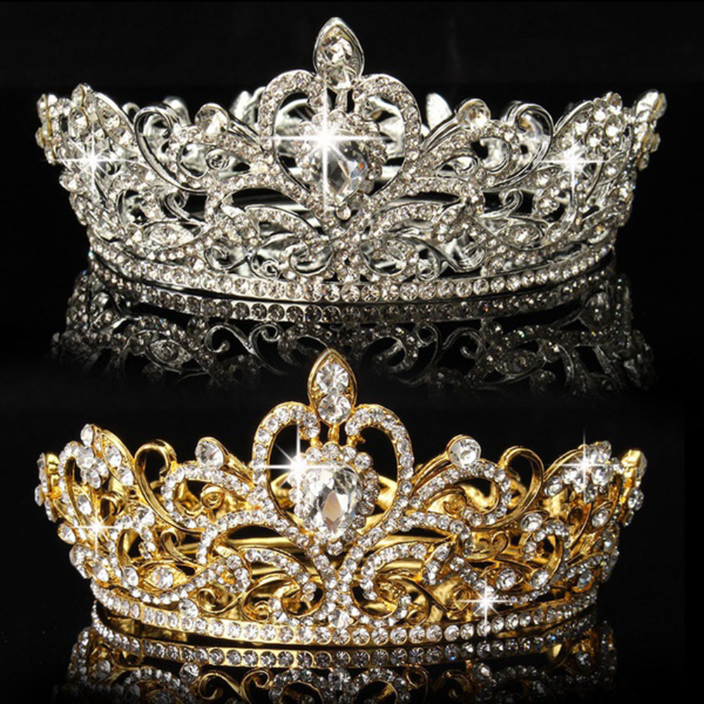Elegant Lady Shiny Rhinestone Round Crown Tiara Wedding Pageant Bridal Headpiece