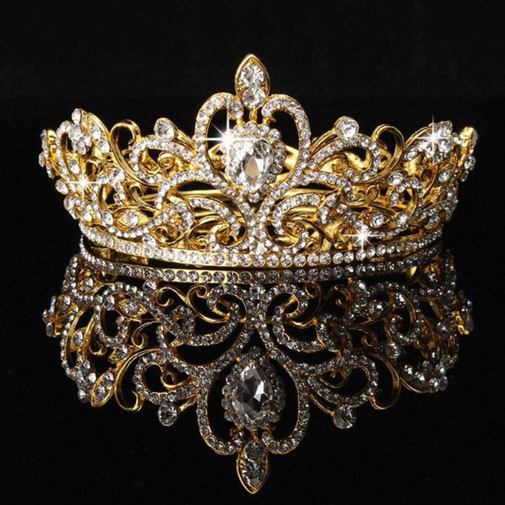 Elegant Lady Shiny Rhinestone Round Crown Tiara Wedding Pageant Bridal Headpiece
