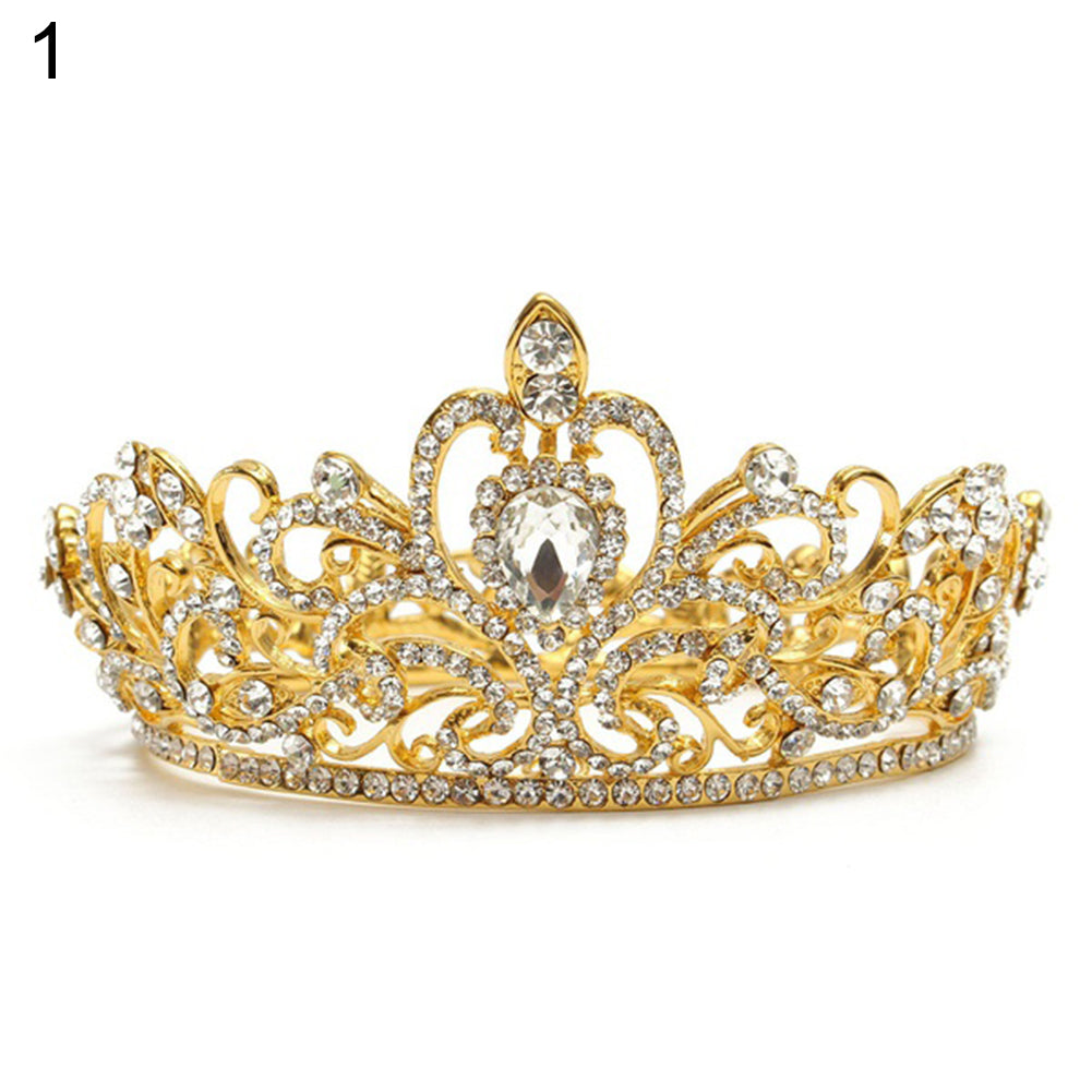 Elegant Lady Shiny Rhinestone Round Crown Tiara Wedding Pageant Bridal Headpiece