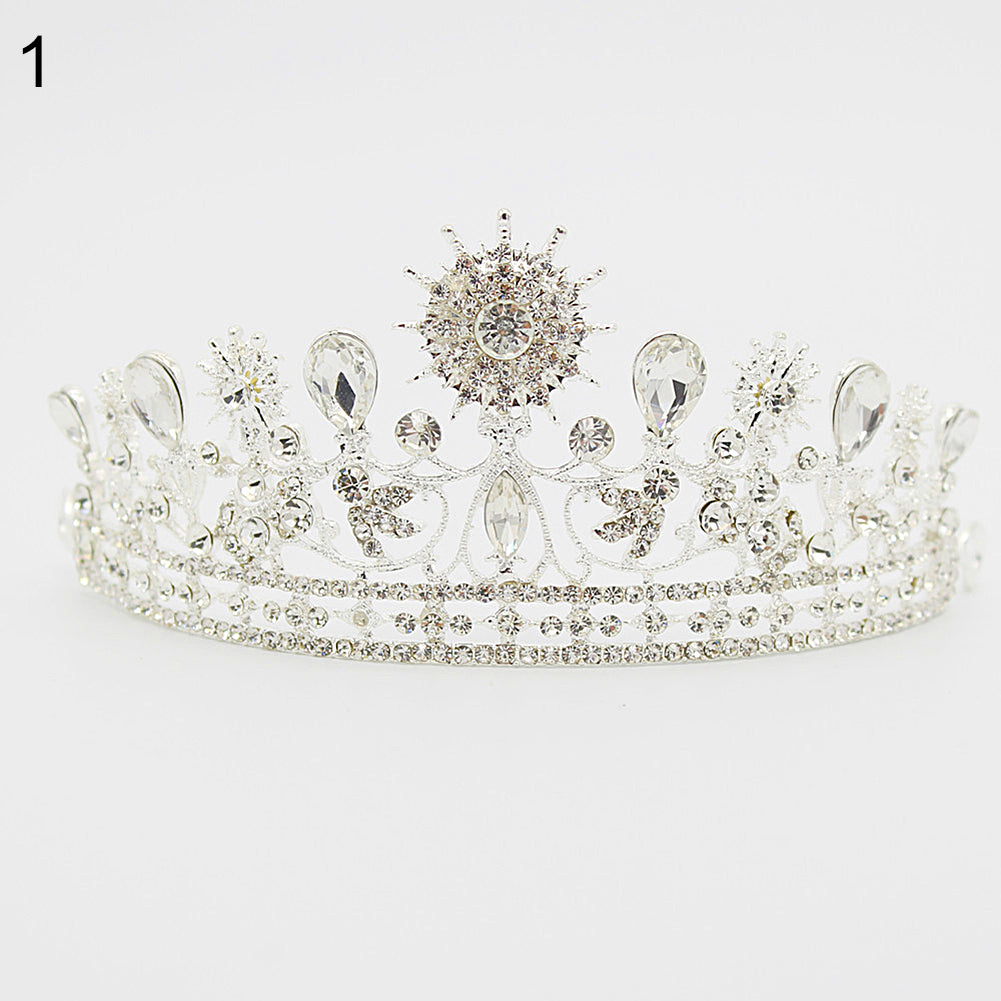 Women Vintage Rhinestone Inlaid Crown Tiara Wedding Bridal Pageant Headband