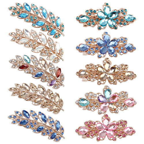 Women Fashion Flower Leaf Crystal Rhinestone Hair Barrette Clip Hairpin Jewelry