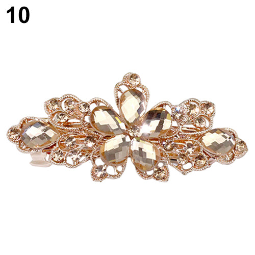 Women Fashion Flower Leaf Crystal Rhinestone Hair Barrette Clip Hairpin Jewelry