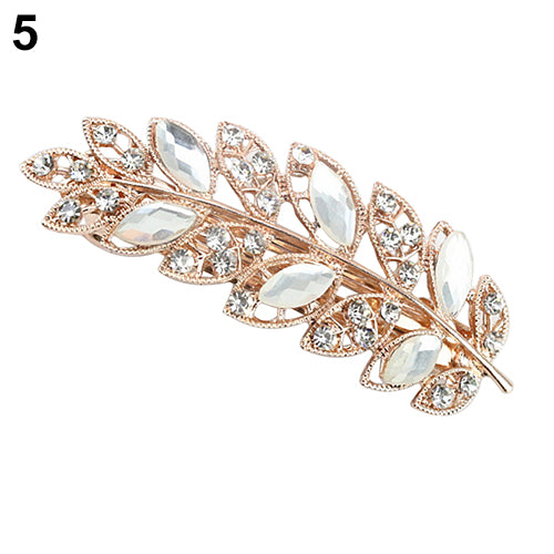 Women Fashion Flower Leaf Crystal Rhinestone Hair Barrette Clip Hairpin Jewelry