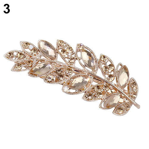 Women Fashion Flower Leaf Crystal Rhinestone Hair Barrette Clip Hairpin Jewelry
