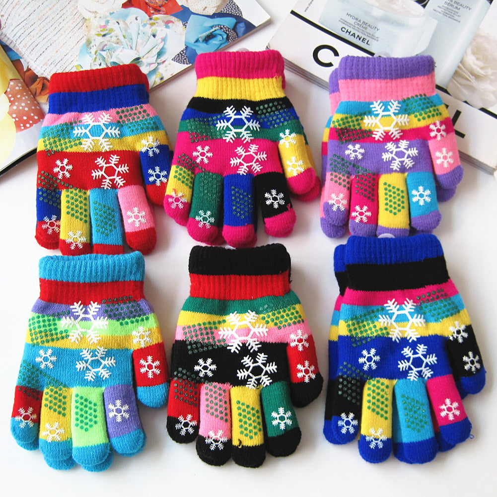 Kids Baby Boy Girl Colorful Snowflake Print Gloves Winter Full Finger Mittens