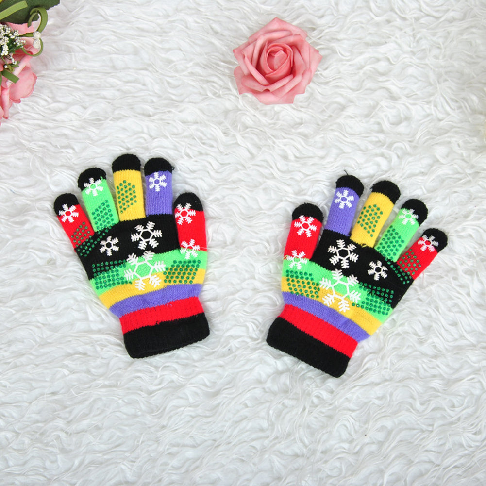 Kids Baby Boy Girl Colorful Snowflake Print Gloves Winter Full Finger Mittens