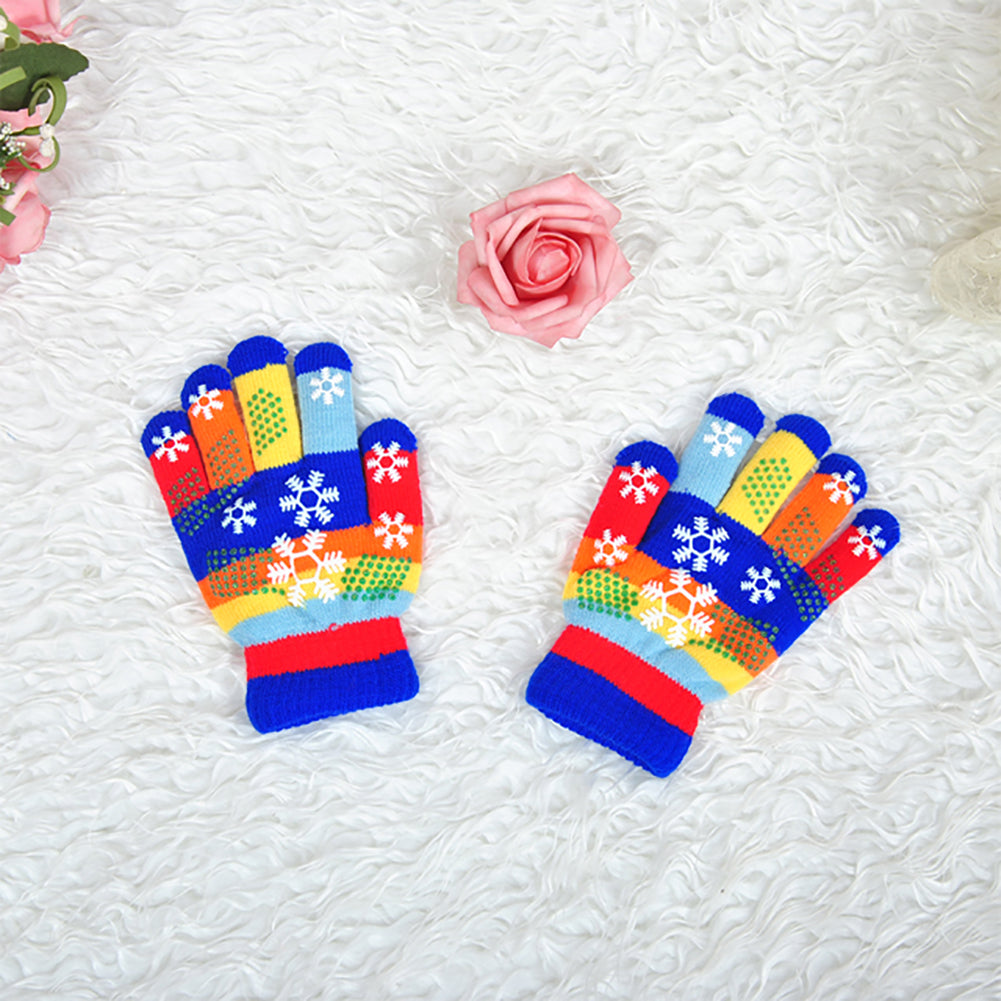 Kids Baby Boy Girl Colorful Snowflake Print Gloves Winter Full Finger Mittens