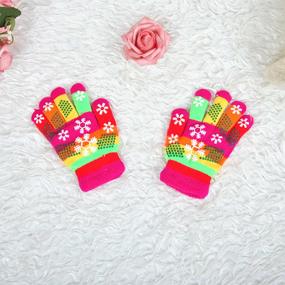 Kids Baby Boy Girl Colorful Snowflake Print Gloves Winter Full Finger Mittens