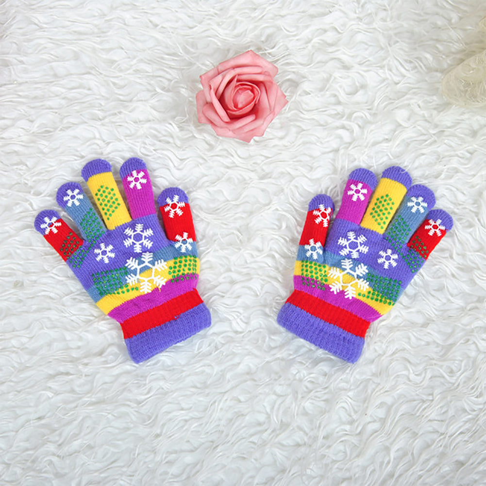 Kids Baby Boy Girl Colorful Snowflake Print Gloves Winter Full Finger Mittens