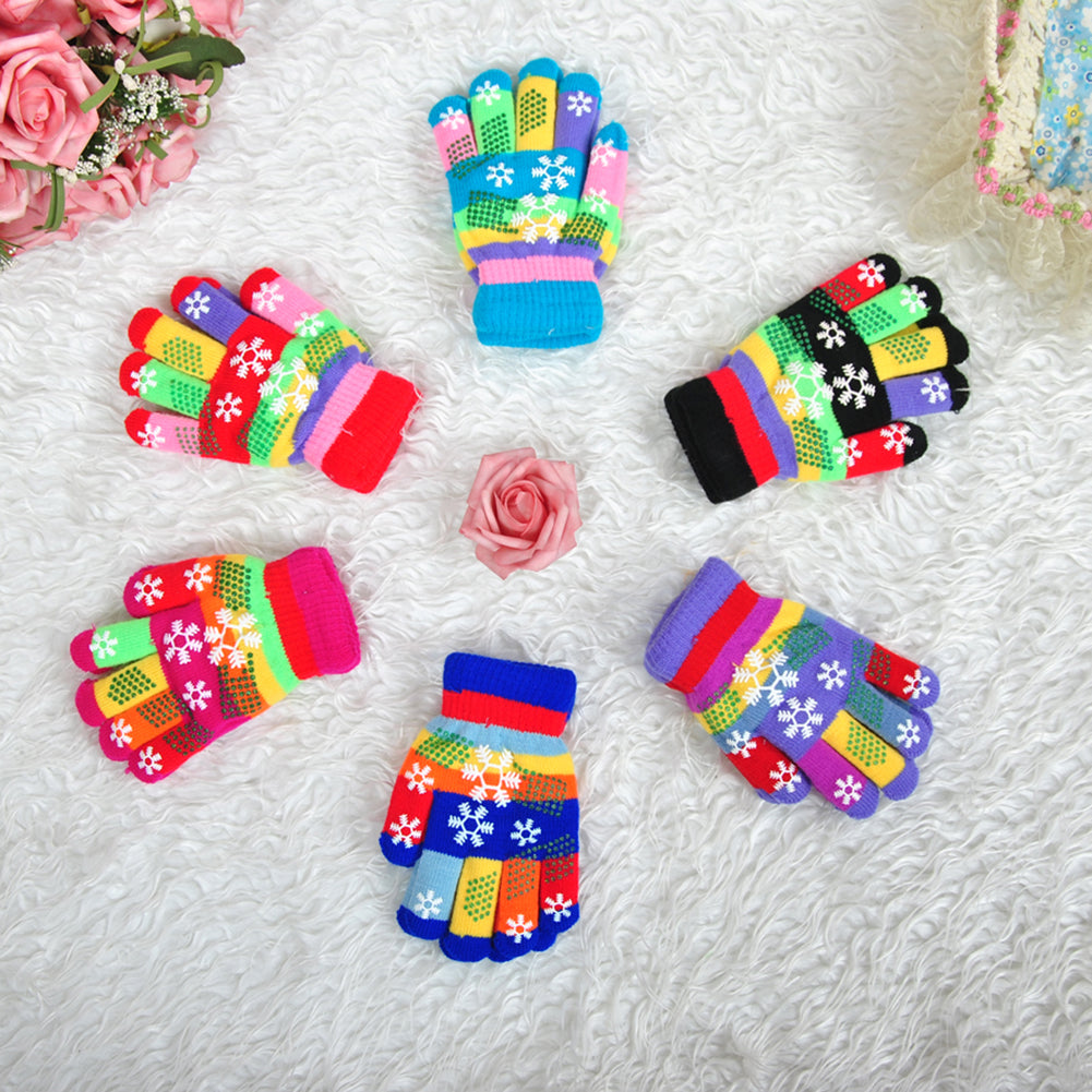 Kids Baby Boy Girl Colorful Snowflake Print Gloves Winter Full Finger Mittens