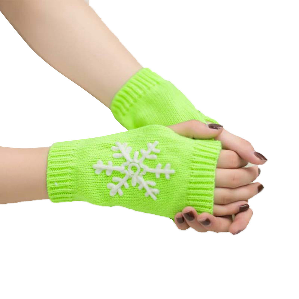 Lady Soft Winter Knitted Half Christmas Embroidery Snowflakes Fingerless Gloves