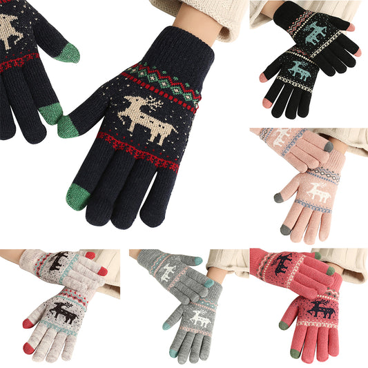 Christmas Reindeer Winter Soft Knit Touch Screen Smartphone Couple Warm Gloves