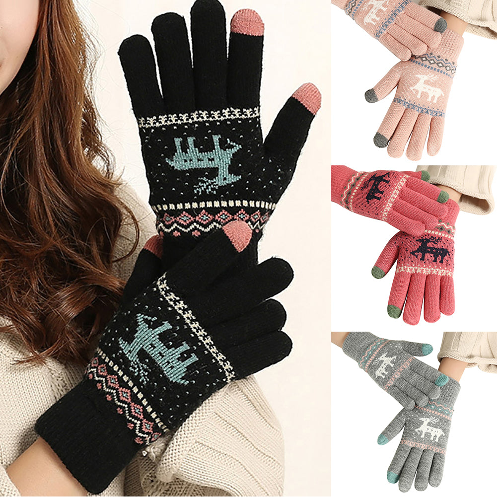 Christmas Reindeer Winter Soft Knit Touch Screen Smartphone Couple Warm Gloves