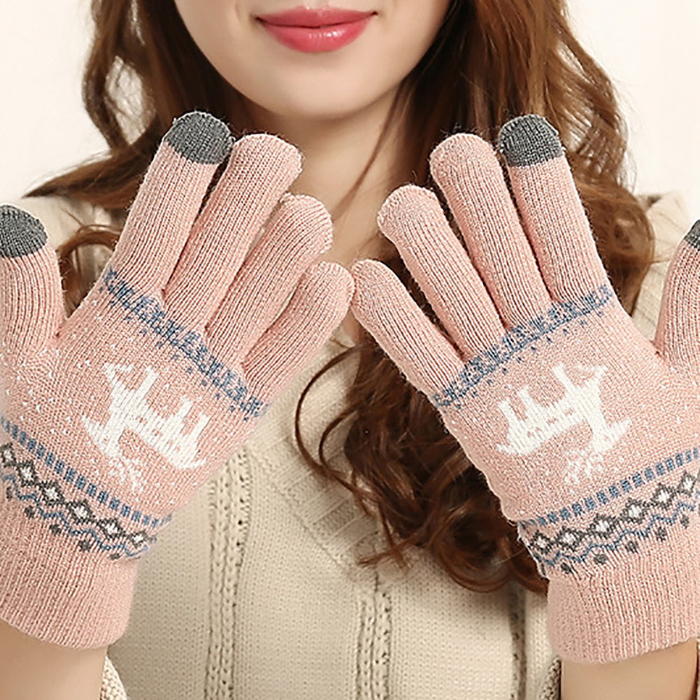 Christmas Reindeer Winter Soft Knit Touch Screen Smartphone Couple Warm Gloves