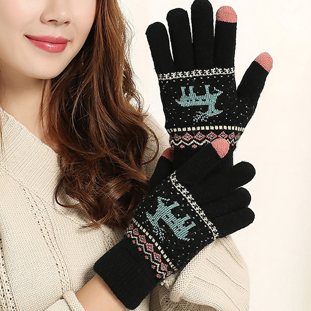 Christmas Reindeer Winter Soft Knit Touch Screen Smartphone Couple Warm Gloves