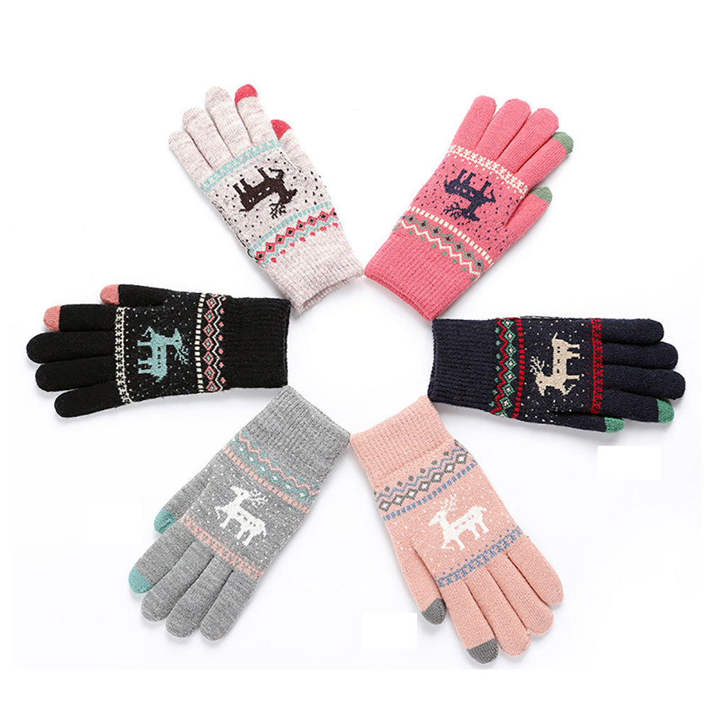Christmas Reindeer Winter Soft Knit Touch Screen Smartphone Couple Warm Gloves