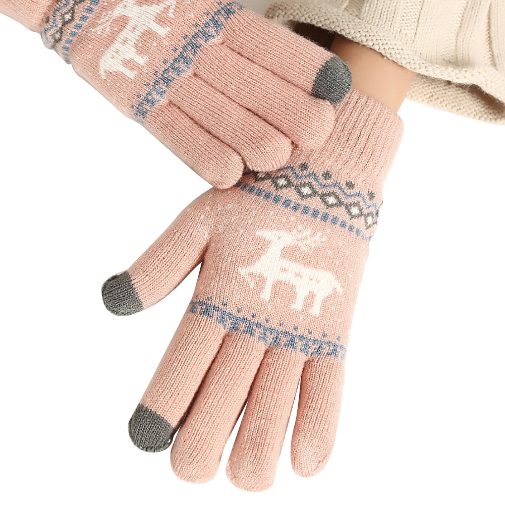 Christmas Reindeer Winter Soft Knit Touch Screen Smartphone Couple Warm Gloves