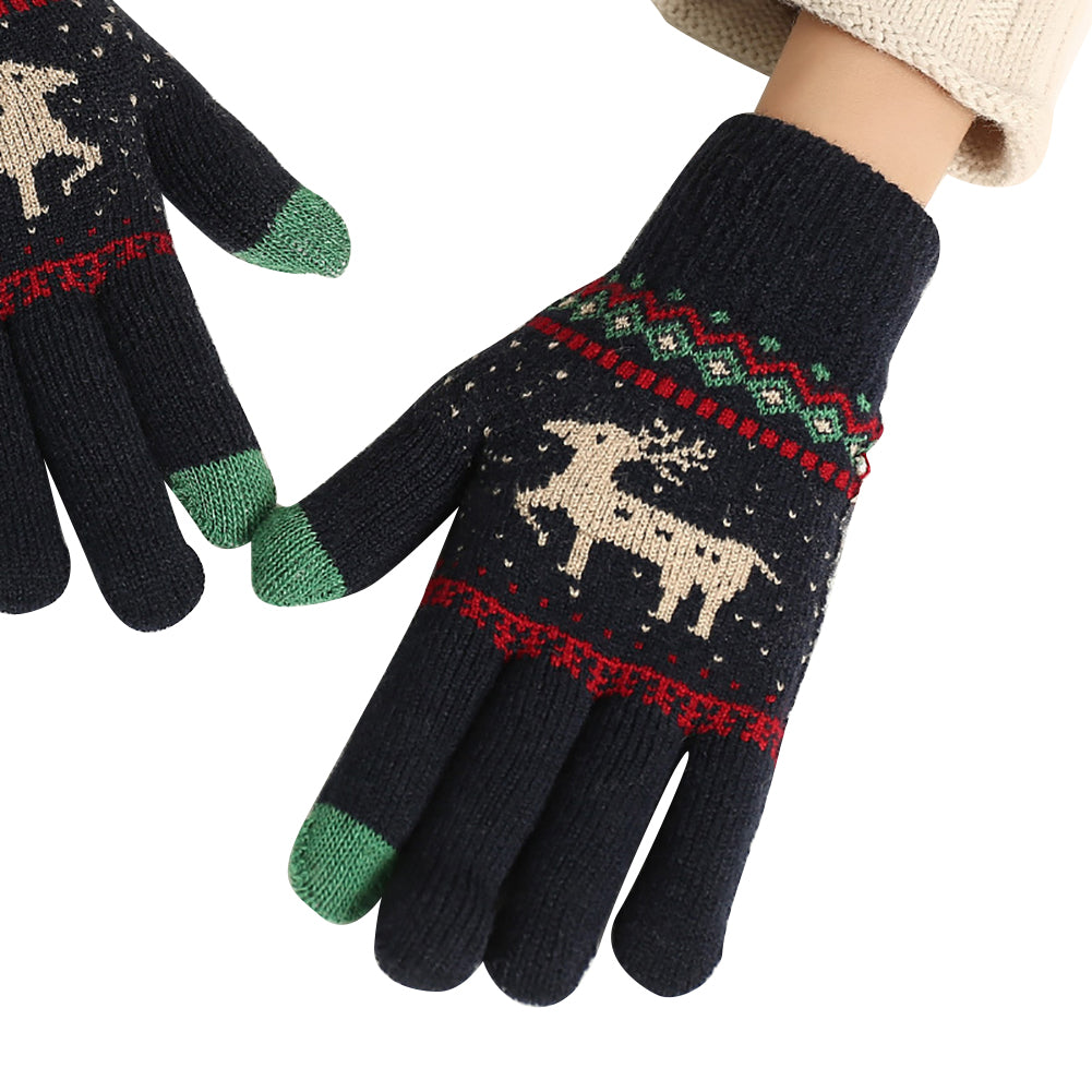 Christmas Reindeer Winter Soft Knit Touch Screen Smartphone Couple Warm Gloves