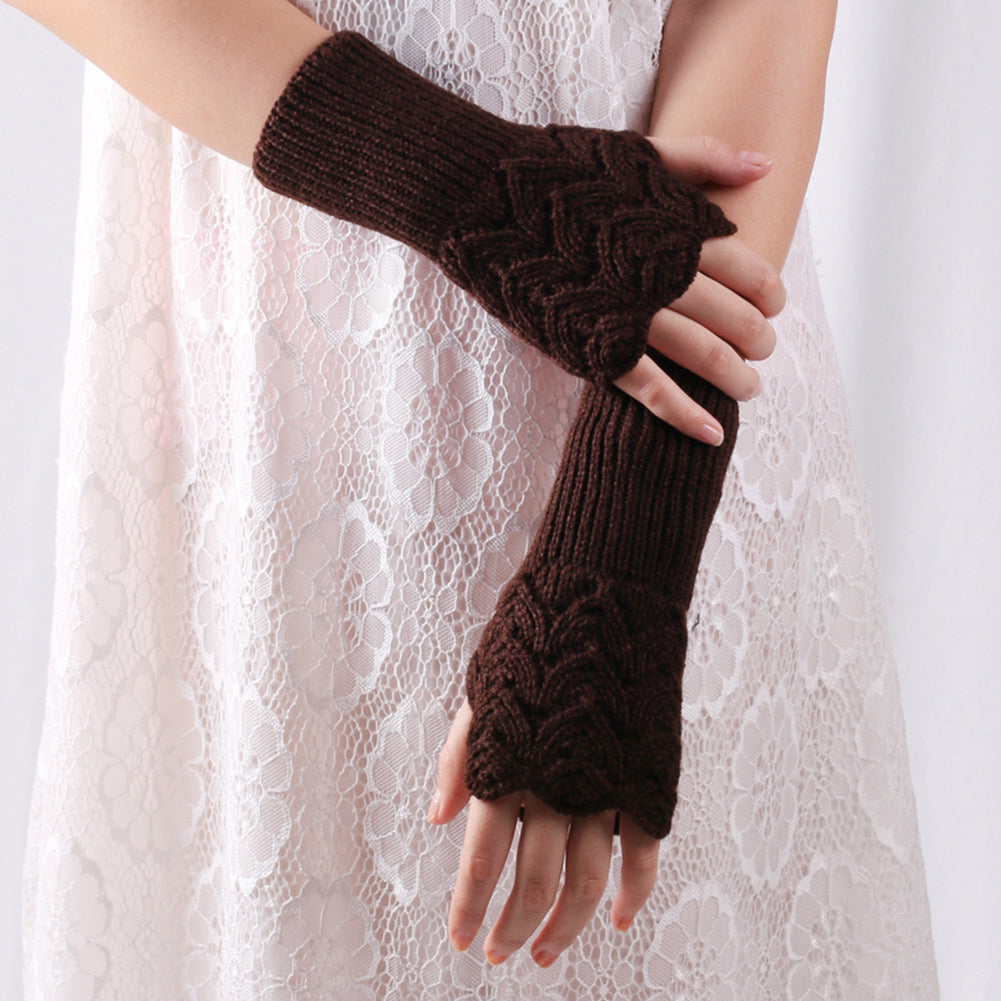 Fashion Winter Fingerless Gloves Solid Color Women Knitted Hollow Heart Mittens