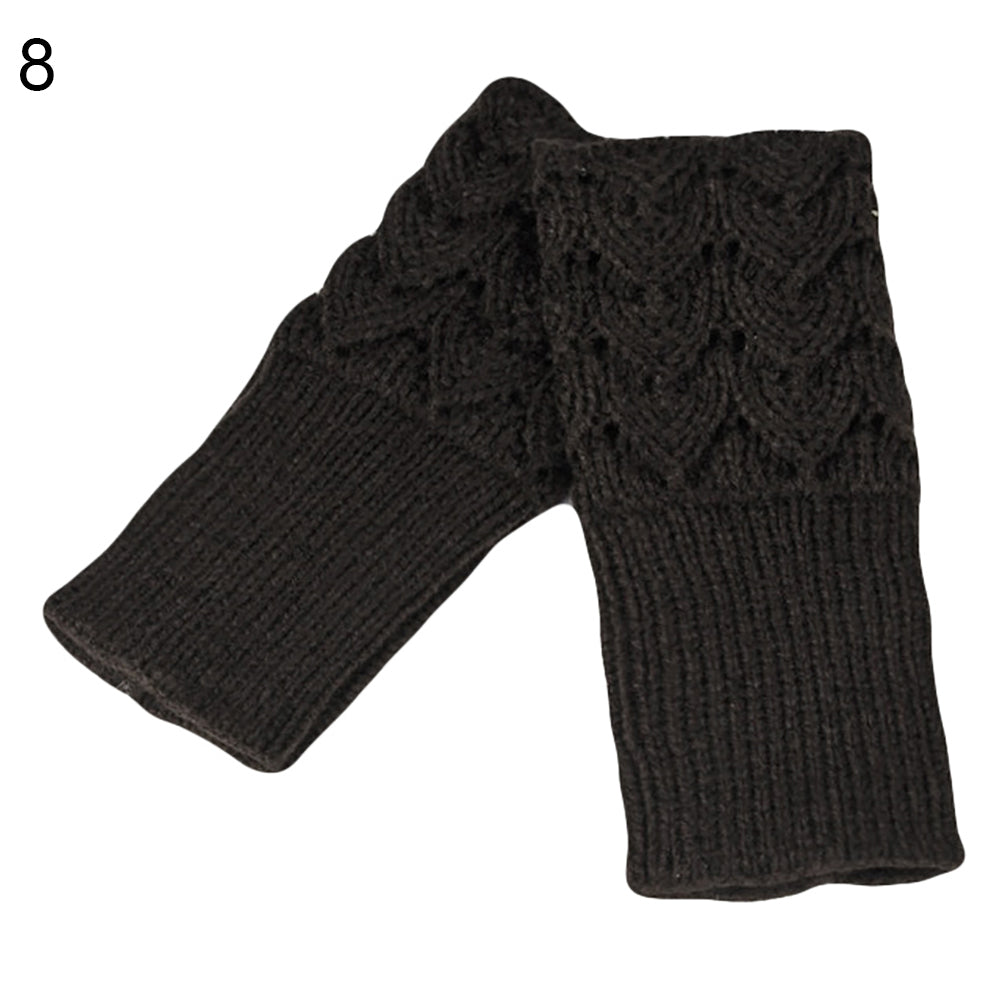 Fashion Winter Fingerless Gloves Solid Color Women Knitted Hollow Heart Mittens