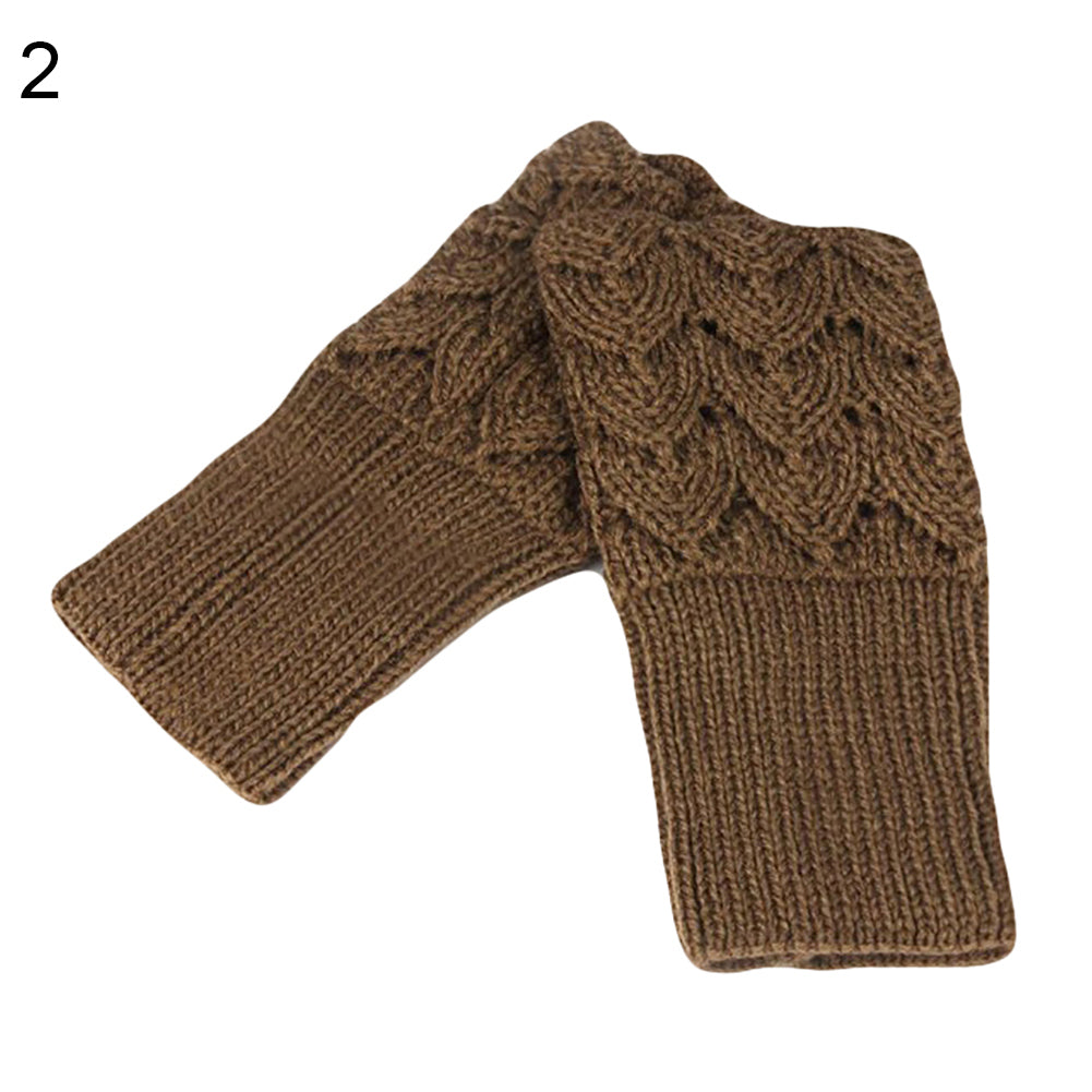 Fashion Winter Fingerless Gloves Solid Color Women Knitted Hollow Heart Mittens