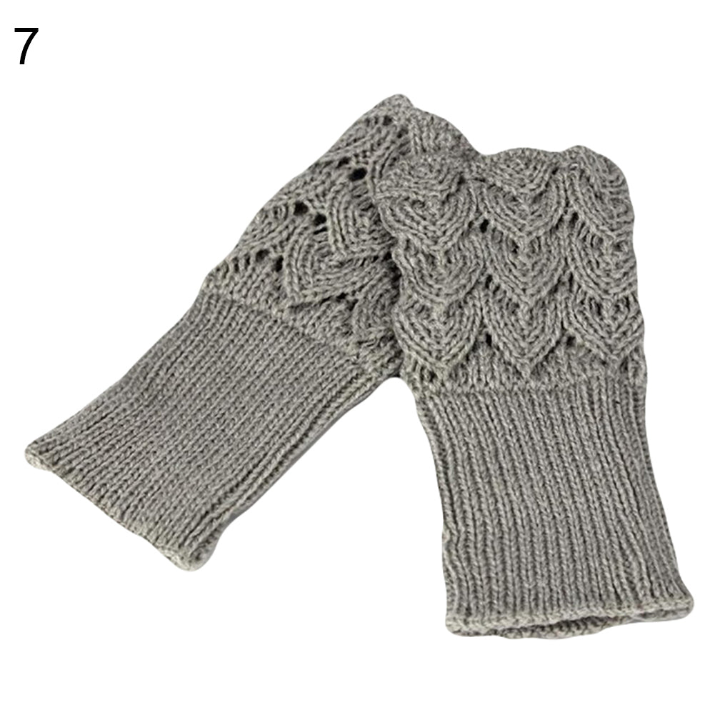 Fashion Winter Fingerless Gloves Solid Color Women Knitted Hollow Heart Mittens