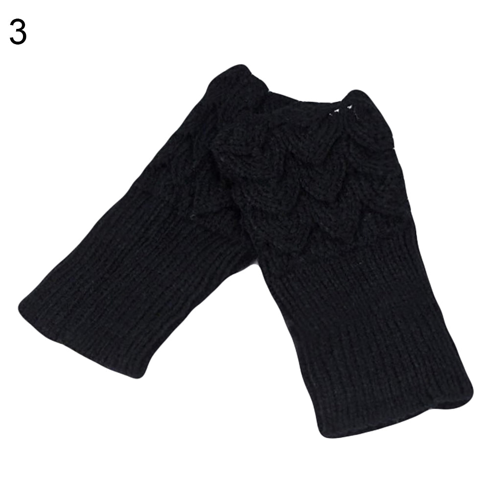 Fashion Winter Fingerless Gloves Solid Color Women Knitted Hollow Heart Mittens