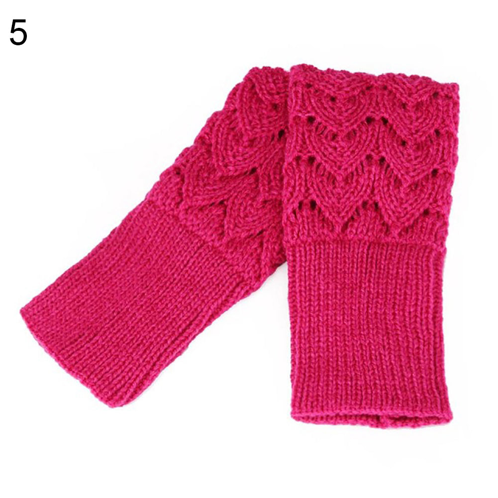 Fashion Winter Fingerless Gloves Solid Color Women Knitted Hollow Heart Mittens