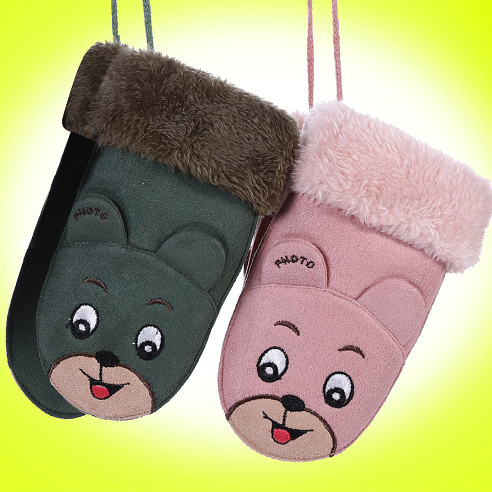 Cartoon Winter Kids Boys Girls Gloves Suede Warm Soft Cute Baby Mittens Gift