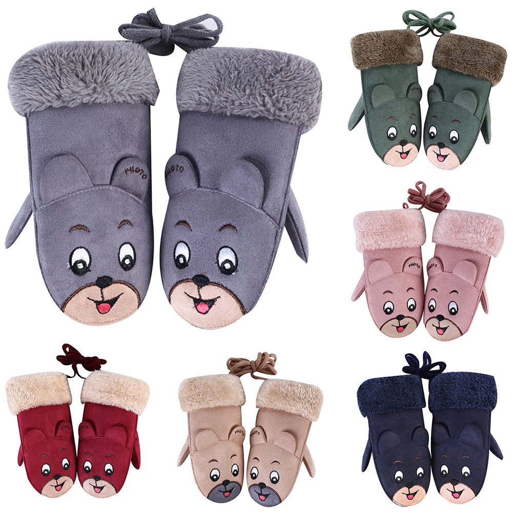 Cartoon Winter Kids Boys Girls Gloves Suede Warm Soft Cute Baby Mittens Gift