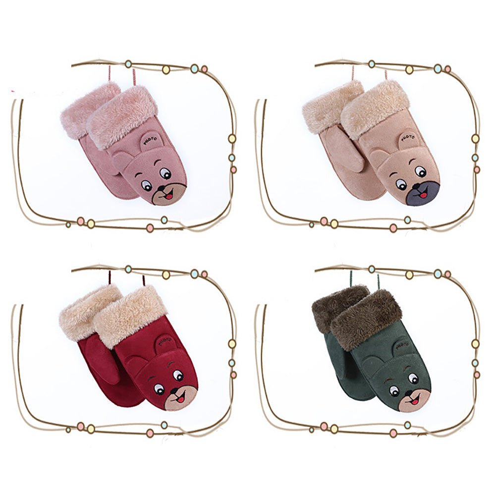Cartoon Winter Kids Boys Girls Gloves Suede Warm Soft Cute Baby Mittens Gift
