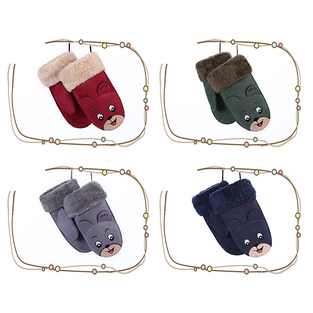 Cartoon Winter Kids Boys Girls Gloves Suede Warm Soft Cute Baby Mittens Gift