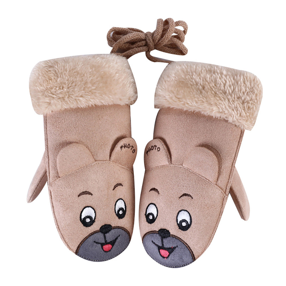 Cartoon Winter Kids Boys Girls Gloves Suede Warm Soft Cute Baby Mittens Gift