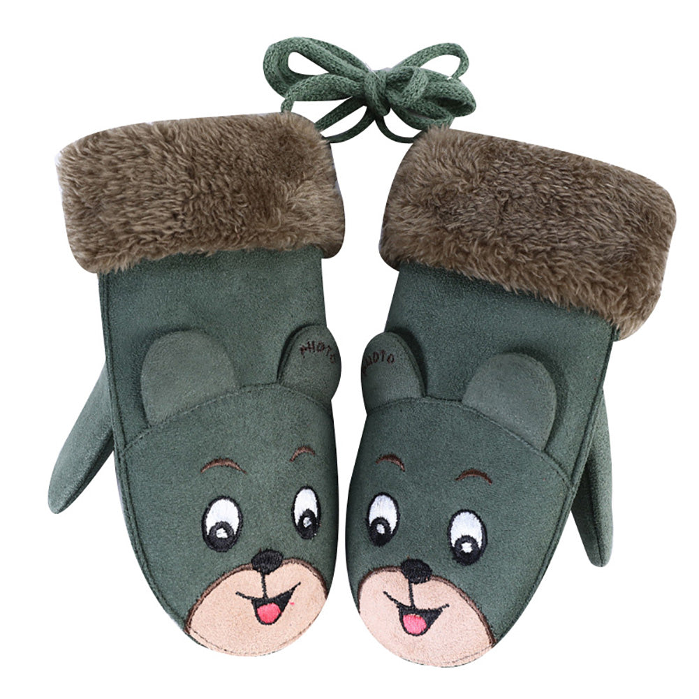 Cartoon Winter Kids Boys Girls Gloves Suede Warm Soft Cute Baby Mittens Gift