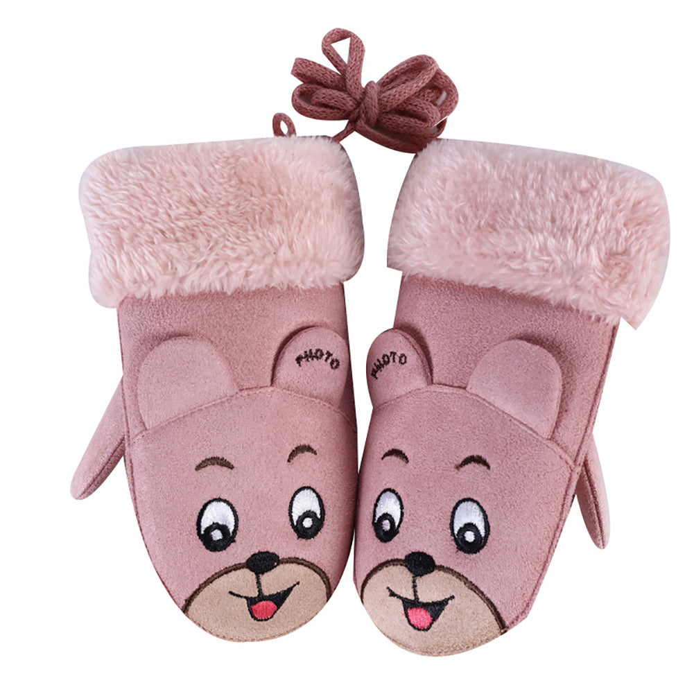 Cartoon Winter Kids Boys Girls Gloves Suede Warm Soft Cute Baby Mittens Gift