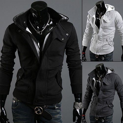 Men's Fashion Casual Long Sleeve Slim Zipper Cardigan Hooded Hoodie Jacket Coat