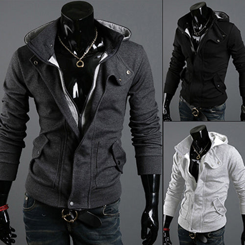 Men's Fashion Casual Long Sleeve Slim Zipper Cardigan Hooded Hoodie Jacket Coat