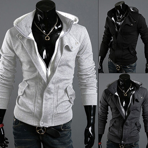 Men's Fashion Casual Long Sleeve Slim Zipper Cardigan Hooded Hoodie Jacket Coat