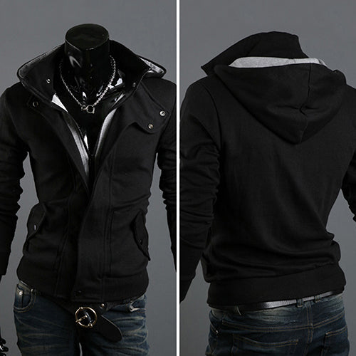 Men's Fashion Casual Long Sleeve Slim Zipper Cardigan Hooded Hoodie Jacket Coat