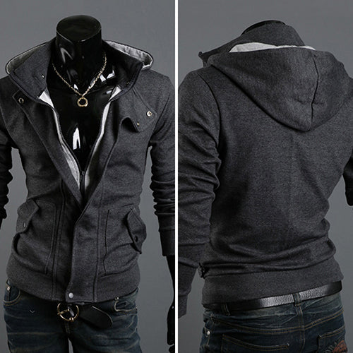 Men's Fashion Casual Long Sleeve Slim Zipper Cardigan Hooded Hoodie Jacket Coat